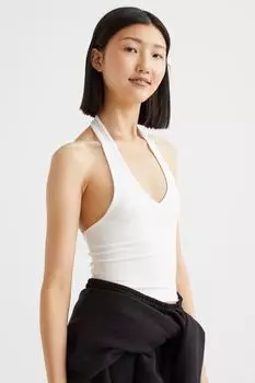 Топ с V-образным вырезом и застежкой на шее сзади H&amp;M, белый