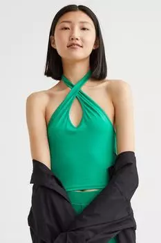 Топ с V-образным вырезом и застежкой на шее сзади H&amp;M, зеленый