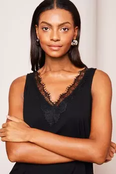 Топ с V образным вырезом и жилеткой Lipsy, черный