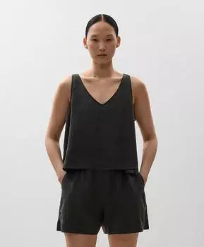 Топ с V-образным вырезом из 100% льна Oysho, антрацит