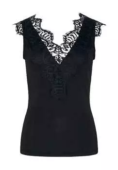 Топ с V-образным вырезом кружевной однотонный Pieces, черный