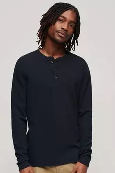 Топ с вафельной текстурой длинными рукавами и горловиной на пуговицах Superdry, синий