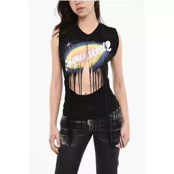 Топ с винтажным эффектом и бахромой Dsquared2, Black