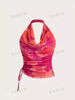 Топ с воротником-бретелькой Rosie, тай-дай, драпированная передняя часть Shein, мультиколор