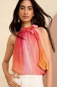 Топ с воротником-халтер металлик Love & Roses, оранжевый