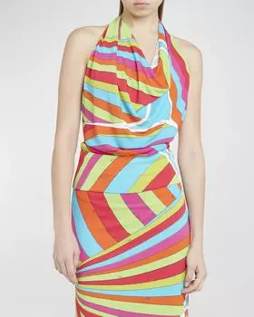 Топ с воротником-хомутом и абстрактным принтом Emilio Pucci, цвет Arancio/Fuxia