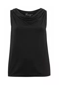 Топ с воротником-хомутом и эластичным поясом sheego, черный