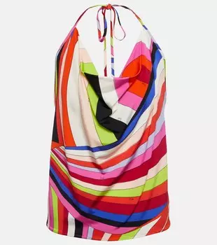 Топ с воротником-хомутом и принтом PUCCI, разноцветный