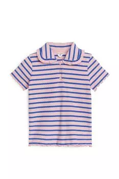 Топ с воротником с рюшами из трикотажа в рубчик Arket, розовый