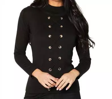 Топ с воротником-стойкой на шнуровке черного цвета Angel Apparel