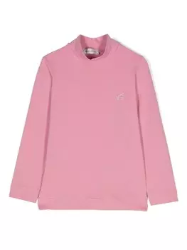 Топ с воротником-стойкой, украшенный логотипом Monnalisa, розовый