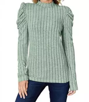 Топ с воротником-стойкой в рубчик и рукавами-фонариками из листьев камеди Basic Bae, цвет gum leaf