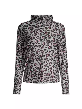 Топ с воротником-воронкой и леопардовым принтом Nic+Zoe, серый
