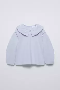 Топ с воротником ZARA, светло-голубой