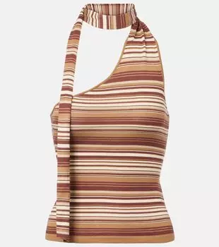 Топ с вязаными деталями из смесового шелка Aya Muse, Brown Stripe