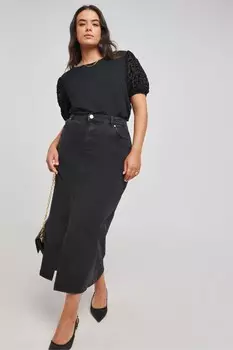 Топ с выгоревшими рукавами и леопардовым принтом Simply Be, черный