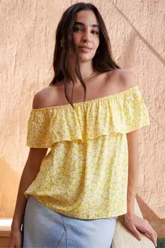 Топ с вырезом «бардо» и рукавами с открытыми плечами Threadbare, желтый