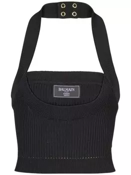Топ с вырезом халтер Balmain, черный