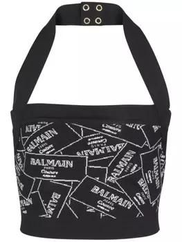 Топ с вырезом халтер Balmain, черный