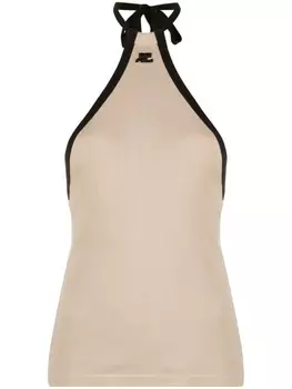 Топ с вырезом халтер и вышитым логотипом Courrges, нейтральный цвет