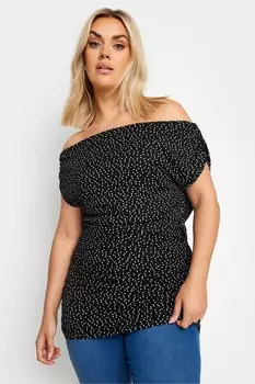 Топ с вырезом хомутом в горошек Yours Curve, черный