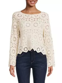 Топ с вырезом лодочка и фестончатой вышивкой Ultra Pink, белый