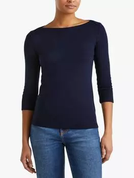 Топ с вырезом лодочкой и рукавом 3/4 Benetton, цвет Night Blue