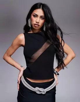 Топ с вырезом-лодочкой из сетки черного цвета ASOS DESIGN