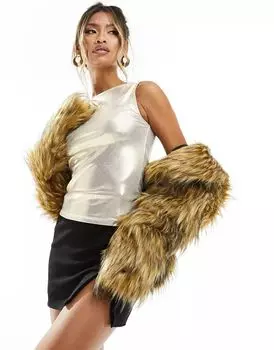 Топ с вырезом-лодочкой из золотой фольги ASOS