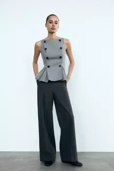 Топ с вырезом-лодочкой на пуговицах ZARA, серый мергель