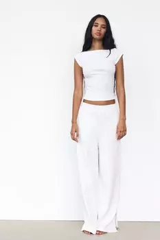 Топ с вырезом-лодочкой в рубчик ZARA, белый