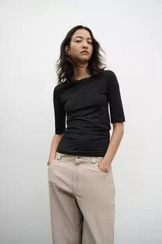Топ с вырезом-лотком ZARA, черный
