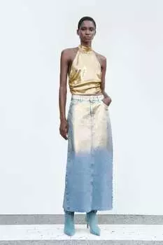 Топ с вырезом металлик ZARA, золотой