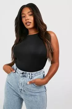 Топ с вырезом plus rib racer Boohoo, черный