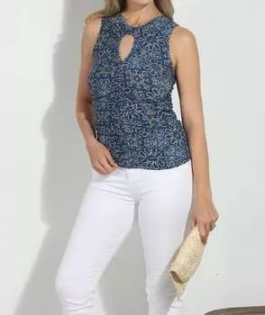 Топ с вырезом-замочной скважиной и синим принтом Veronica M