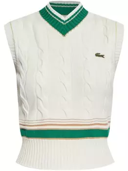 Топ с вышитым логотипом Lacoste, вязанный косами, белый