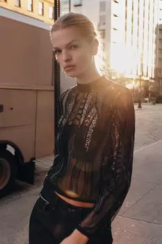 Топ с вышитыми пайетками ZARA, черный