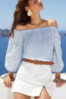 Топ с вышитыми рукавами и бардо Lipsy, синий