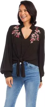 Топ с вышивкой и завязками спереди Karen Kane, черный