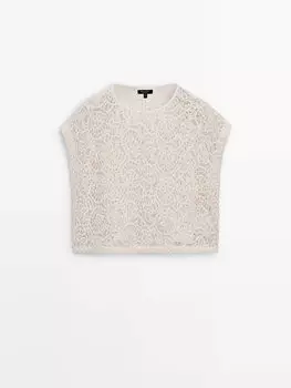Топ с вышивкой крючком Massimo Dutti, бежевый