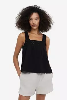 Топ с вышивкой на люверсах H&M, черный