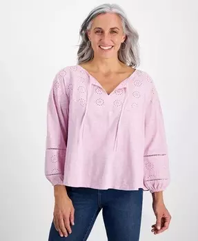 Топ с вышивкой Petite Style & Co, фиолетовый