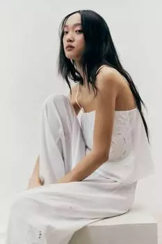 Топ с вышивкой ришелье H&M, бежевый