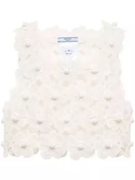 Топ с вышивкой ромашки Prada, белый