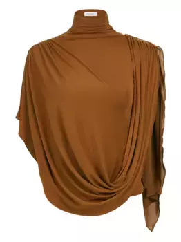 Топ с высоким воротником и драпировкой Nina Ricci, коричневый