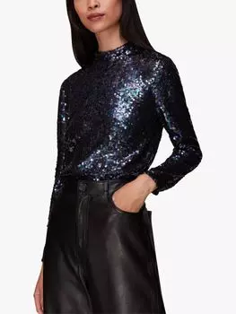 Топ с высоким воротником и пайетками Whistles, синий