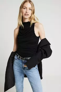 Топ с высоким воротником и рюшами River Island, черный