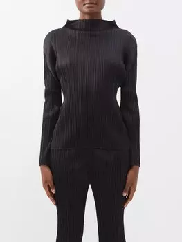 Топ с высоким воротником и техническими складками Pleats Please Issey Miyake, черный