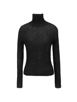Топ с высоким воротником из рубчатого трикотажа Saint Laurent, черный