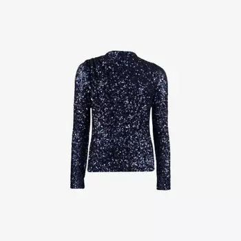 Топ с высоким воротом и длинными рукавами, расшитый пайетками Ro&Zo, синий